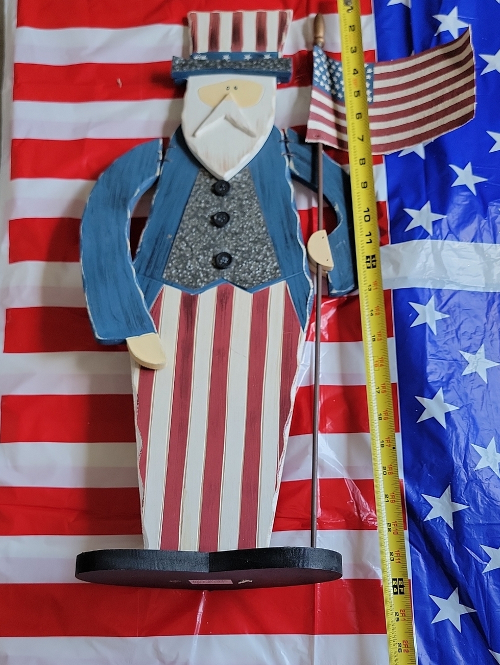 Patriotic Uncle Sam Wood Decor - Red, White & Blue